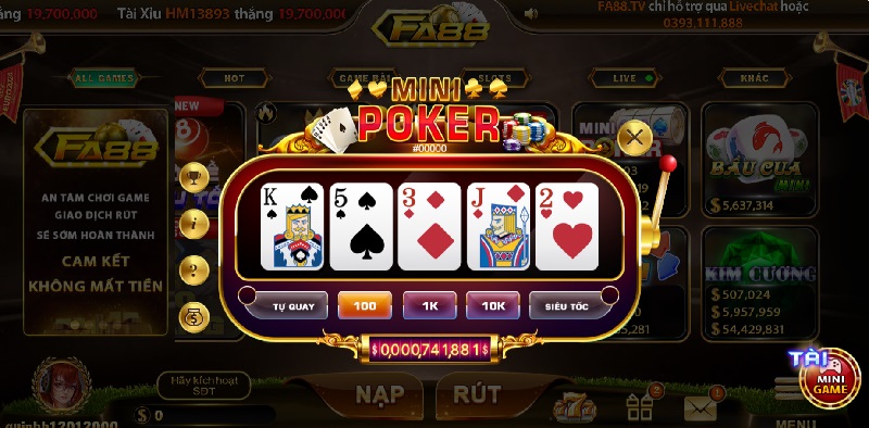 Mini Poker ăn tiền tại cổng game FA88